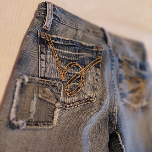 Bebe ☆ Y2k 26 Denim Capri Cropped Jeans USA Made Patchwork Rare Dope Vintage - Picture 13 of 14